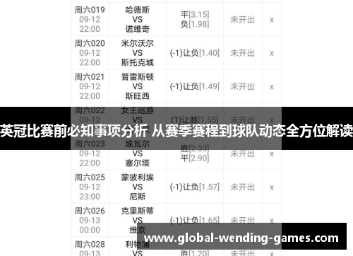 英冠比赛前必知事项分析 从赛季赛程到球队动态全方位解读 英冠比赛前必知事项分析 从赛季赛程到球队动态全方位解读